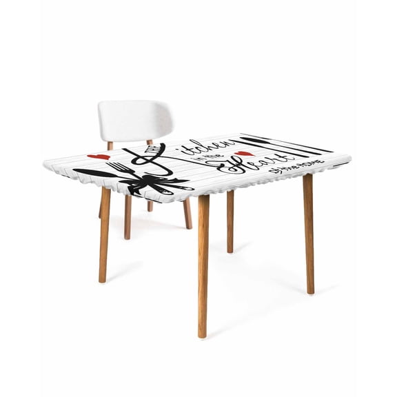 Kitchen Tableware Rectangle Tablecloth, Waterproof Elastic Fitted Table Covers for 3 Foot Tables, 24x36inch Decorative Tablecloths for Picnic, Camping, Outdoor, Red Love Heart Black Words Vintage