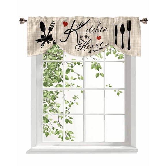 Kitchen Tableware Tie Up Valances Curtain, Knife and Fork Kitchen Valances for Windows Decor, Rod Pocket Short Curtains Set for Bedroom/Bathroom, 42"x12"