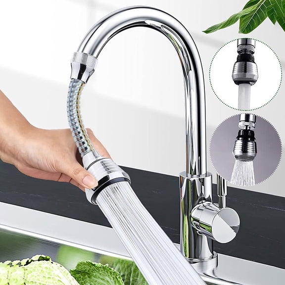 Kitchen Tap Extension Sprayer Head, Flexible Adjustable Metal Hose Faucet Nozzle, 360 Rotating DualFunction WaterSaving Sink Aerator Attachment