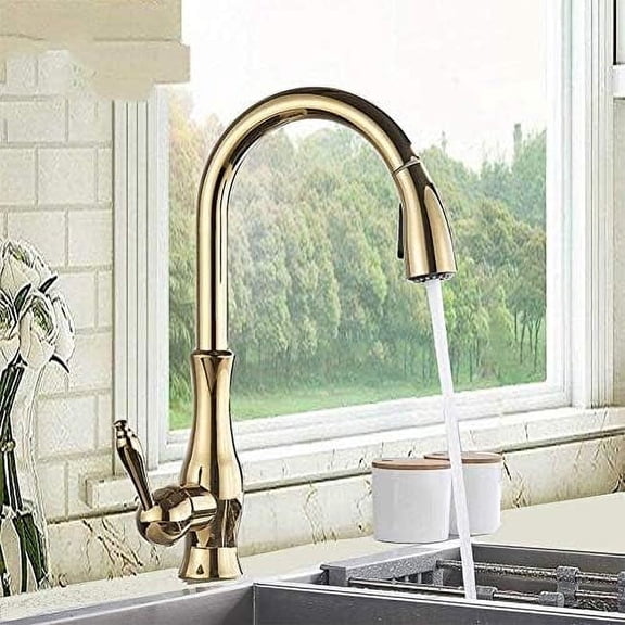 Kitchen Taps Faucet Pull Out Gold Kitchen Faucet Single Lever Stream Sprayer Spout Bathroom Kitchen Mixerhot and Cold Water