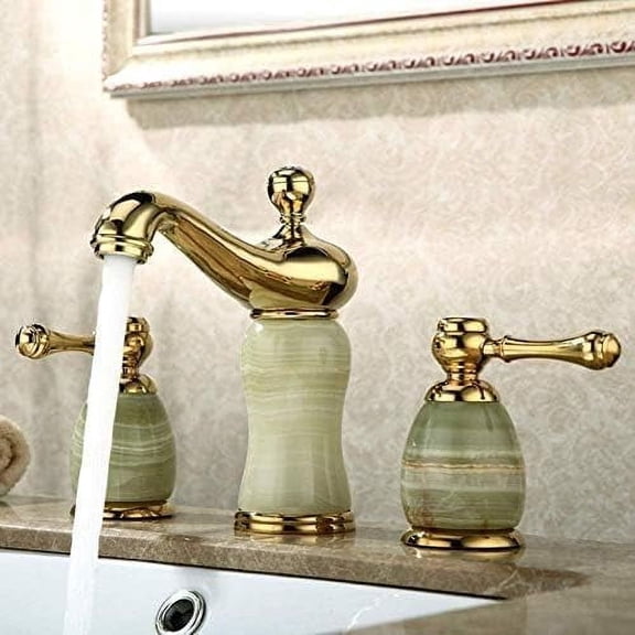 Kitchen Taps Faucet Split Faucet Soft Basin Faucet Brass Jade Gold Cold Hot Switch Double Handle Bathroom Shower Three Hole Mixer Taps