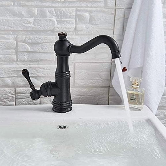 Kitchen Taps Kitchen Tap Faucet Black Bronze Brass Basin Sink Faucet Deck Mounted One Hole Cold and Warm Bathroom Faucets Ceramic Handle Swivel Spout