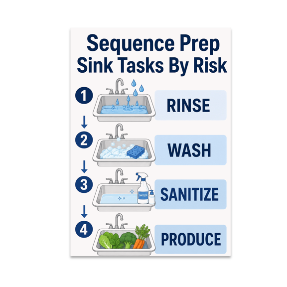 Kitchen Task Chart - Culinary Classroom Prep Sink Workflow - 13x19 Poster Print