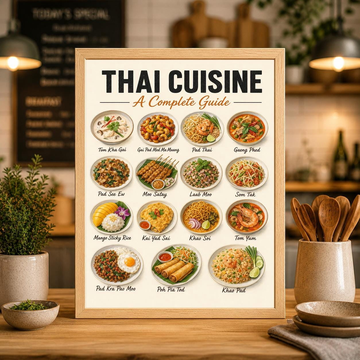 Kitchen Thai Cuisine Thai Food Recipe Illustrated Guide Poster , Poster ...