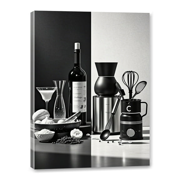 Kitchen Theme Canvas Wall Art Framed Canvas Prints Paintings Poster Black and White Wall Art for Kitchen Dining Room Restaurant Bar Hotel Bedroom Living Room Home Office Wall Decor 12x16 Inch