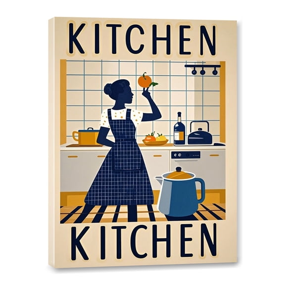 Kitchen Theme Canvas Wall Art Women in the Kitchen Framed Canvas Poster Prints Paintings Wall Art for Kitchen Dining Room Restaurant Bar Hotel Bedroom Living Room Home Office Wall Decor 12x16 Inch