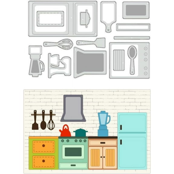 Kitchen Theme Metal Cutting Dies Refrigerator Kitchenware Embossing Stencil Template