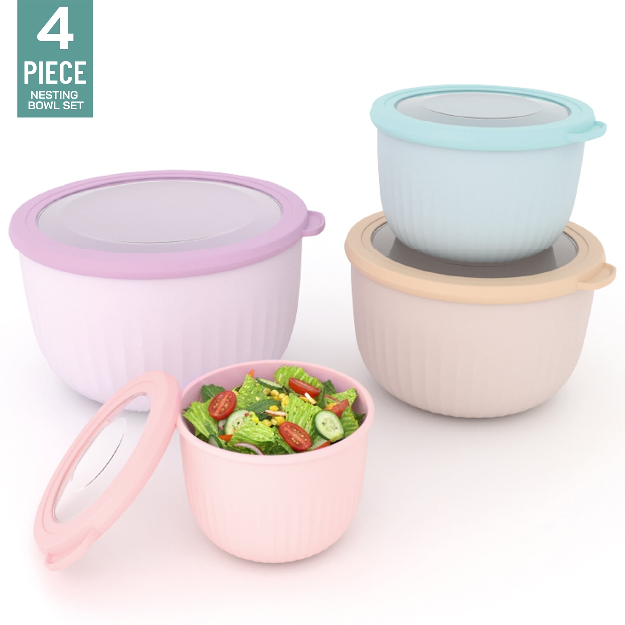 Kitchen Theory 4 Piece Nesting Bowl Set with Airtight Lids & BPA-Free ...