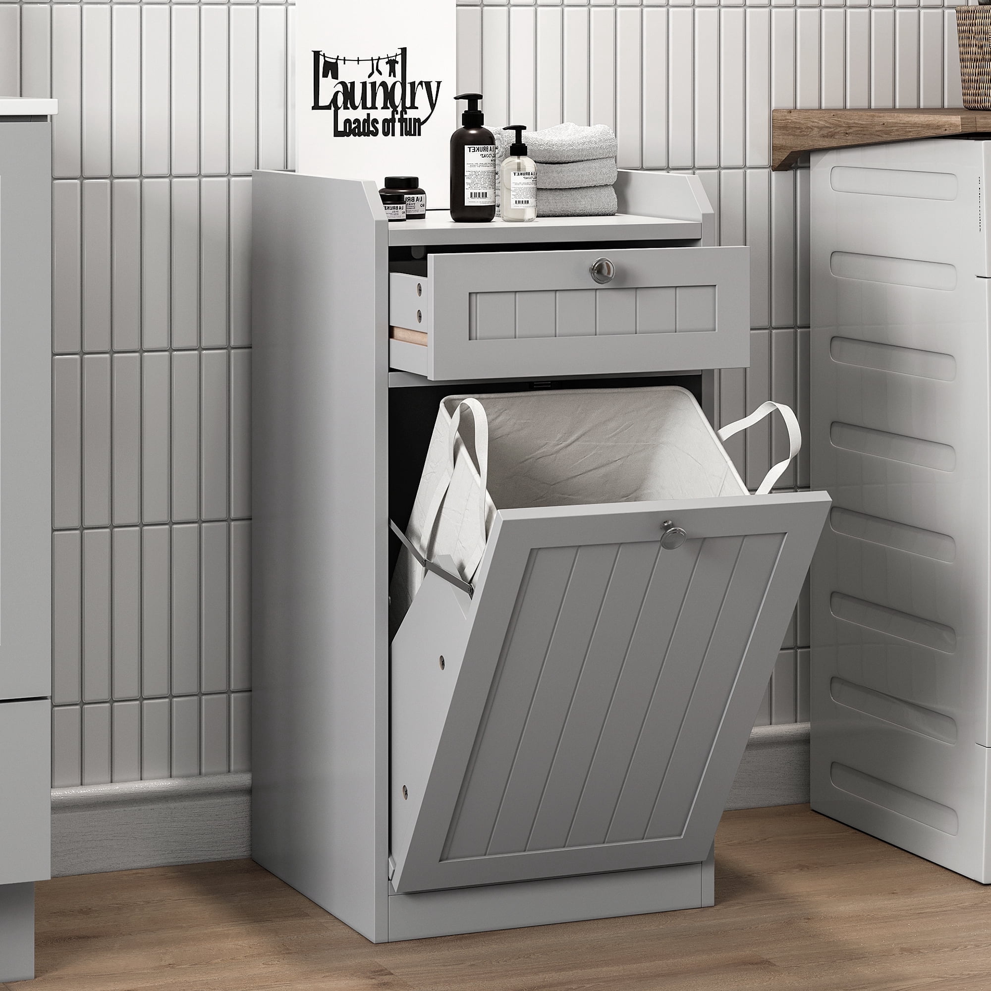 Kitchen Tilt Out Cabinet Bathroom Laundry Cabinet with Drawer ,Storage Cabinet for Bathroom, Kitchen and Bedroom Storage Cabinets,Gray