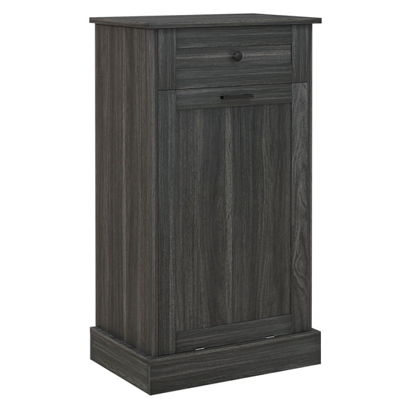 Kitchen Tilt Out Trash Bin Cabinet Free Standing Recycling Cabinet Trash Can Holder With Drawer, Charcoal Gray