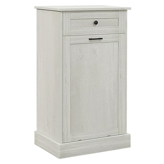 Kitchen Tilt Out Trash Bin Cabinet Free Standing Recycling Cabinet Trash Can Holder With Drawer, Light Gray