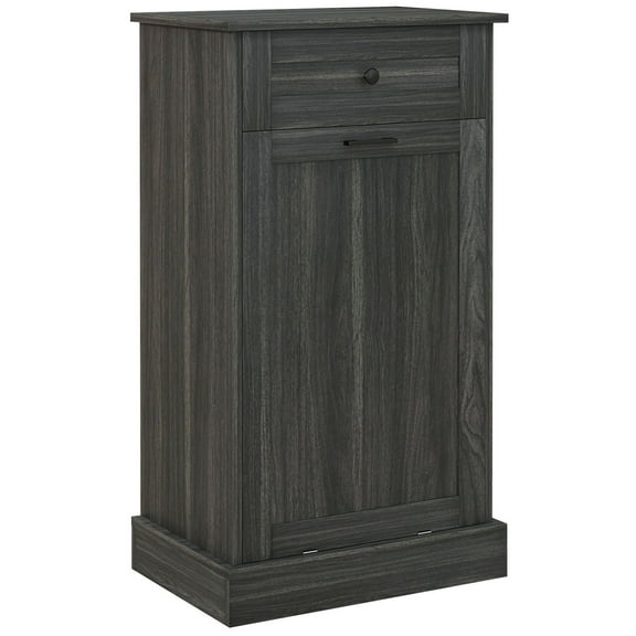 Kitchen Tilt-Out Trash Bin Cabinet: Space-Saving Storage Solution with Drawer and Top Shelf, Charcoal Gray
