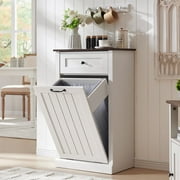 SinCiDo Kitchen Tilt Out Trash Can Cabinet, 10 Gallon Farmhouse Wooden Trash Garbage Can with Drawer