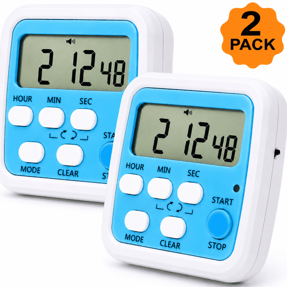 NIUTA® 2 Pack Digital Kitchen Timer with Clock, T1/T2 Dual Countdown ...