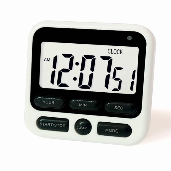 Kitchen Timer Digital, Large LCD Display with Loud Alarm, 12 Hour Clock Count Up/Down Timer for Cooking Baking