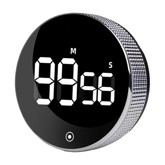 Kitchen Timer Digital Magnetic Round Silver for Home Cooking and Baking