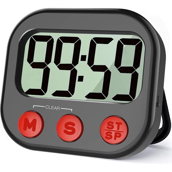 Kitchen Timer, Digital Visual Timer Magnetic Clock Stopwatch Countdown Large LCD Screen Display Big Digits, Loud Alarm for Cooking, Shower, Bathroom