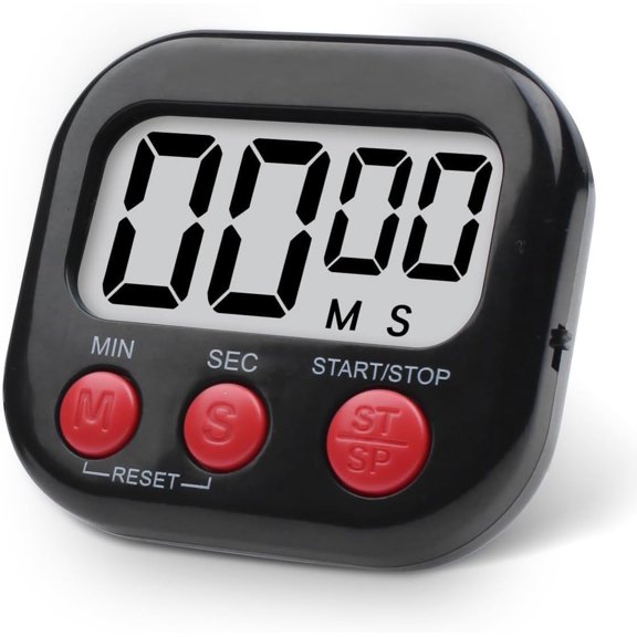 Kitchen Timer, Digital Visual Timer Magnetic Clock Stopwatch Countdown Timer, Large LCD Screen Display Big Digits, Loud Alarm for Cooking, Shower, Bathroom - Black