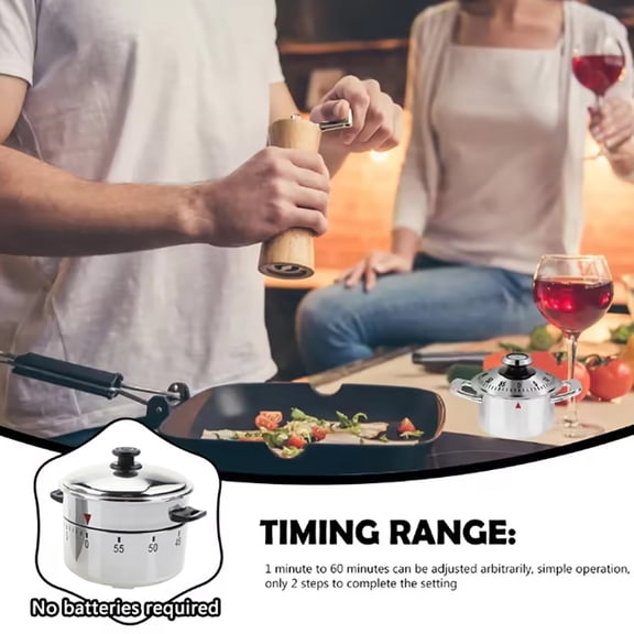 Kitchen Timer Stainless Steel 60 Minutes Mechanical Timer Kitchen Cooking Countdown Reminder Time Manager Household Kitchen Tool