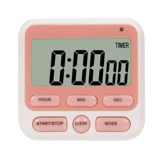 Kitchen Timer with Alarm Clock, Large Screen, Adjustable Alarm and Power Switch, Batteries Required, Digital Countdown Timer for Cooking Baking, Pink