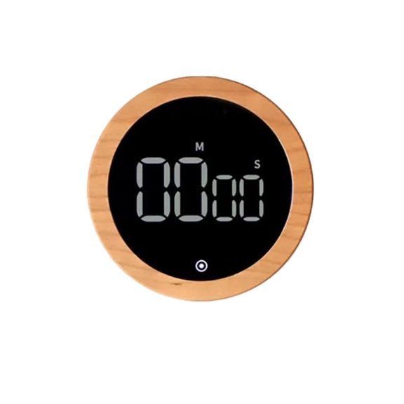 Kitchen Timer with Rotating LED Display, Magnetic Wood Grain Countdown Timer for Cooking