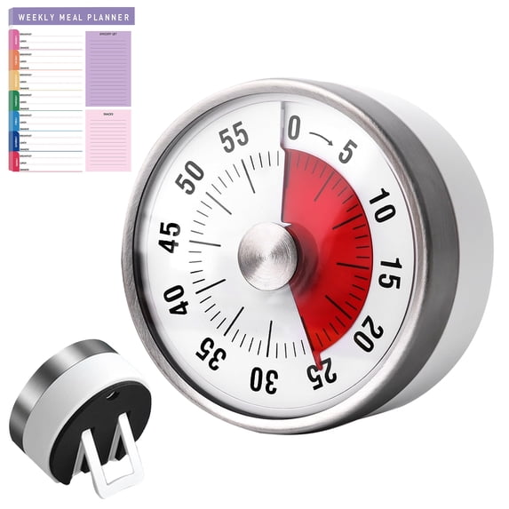 Cooking Timers for Kitchen,60-Minute Visual Countdown Timer, No Batteries Required, Classroom Must Haves Visual Timer for Kids and Adults, Magnetic Backing,with Meal Planner