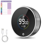 Rechargeable Magnetic Digital Kitchen Timer - Large LED Display, 3 Adjustable Volume for Cooking,Workout, Productivity,with Meal Planner