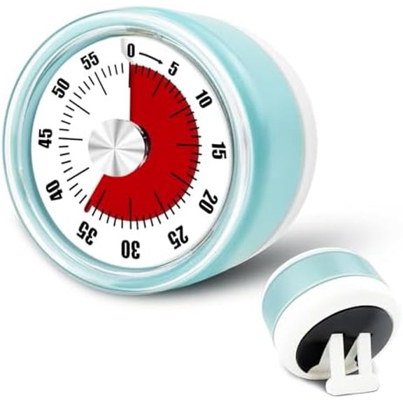 Kitchen Timers for Cooking, 0-60 Minute Manual Cooking Magnetic Timer with Loud Alarm, Visual Timer for Kids with Stand, 100% Mechanical Classroom Desk Timer for Kitchen Office, Blue