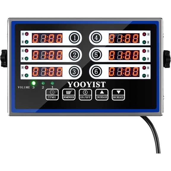 Kitchen Timers for Cooking 6 Channel Commercial Kitchen Timer Restaurant Kitchen Supplies Stainless Steel LED Technology Kitchen Timer Digital Reminder Function, Loud Alarm, Black