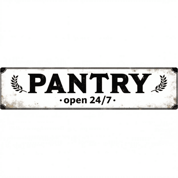 Kitchen Tin Sign 16x4 Inch Pantry Open 24/7 Design - Ideal for Kitchen, Storage Room, Outdoor Kitchen Decor