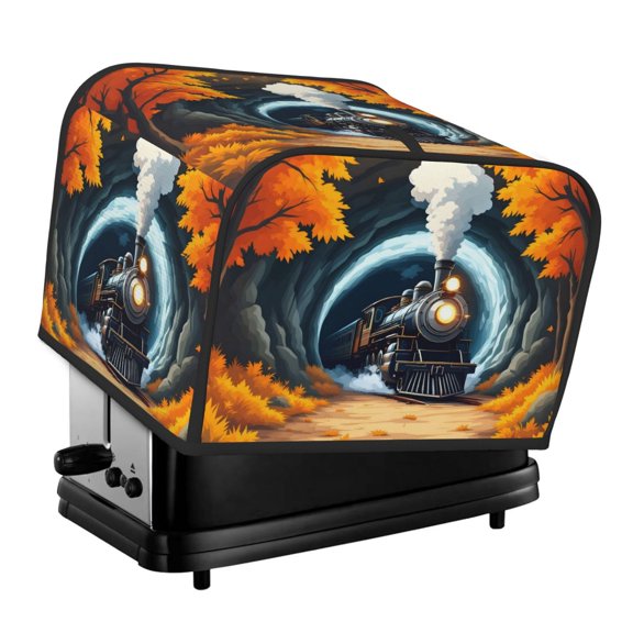 Kitchen Toaster Covers Universal 4 Slice Bread Toaster Cover Protection Stain Resistant Dustproof Bread Maker Covers Cartoon Autumn Train