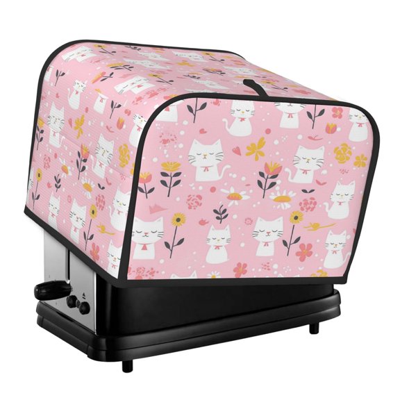 Kitchen Toaster Covers Universal 4 Slice Bread Toaster Cover Protection Stain Resistant Dustproof Bread Maker Covers Cartoon Cat And Flowers