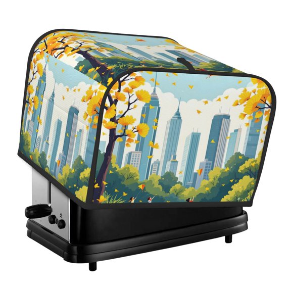 Kitchen Toaster Covers Universal 4 Slice Bread Toaster Cover Protection Stain Resistant Dustproof Bread Maker Covers Cartoon City Park Autumn