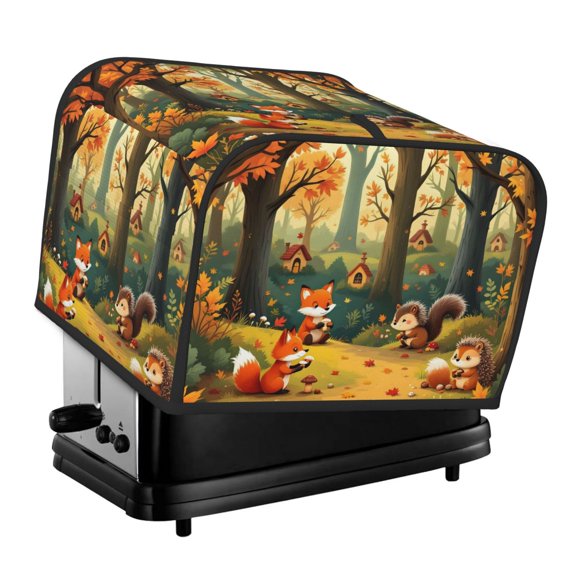 Kitchen Toaster Covers Universal 4 Slice Bread Toaster Cover Protection Stain Resistant Dustproof Bread Maker Covers Cartoon Forest Animals Autumn