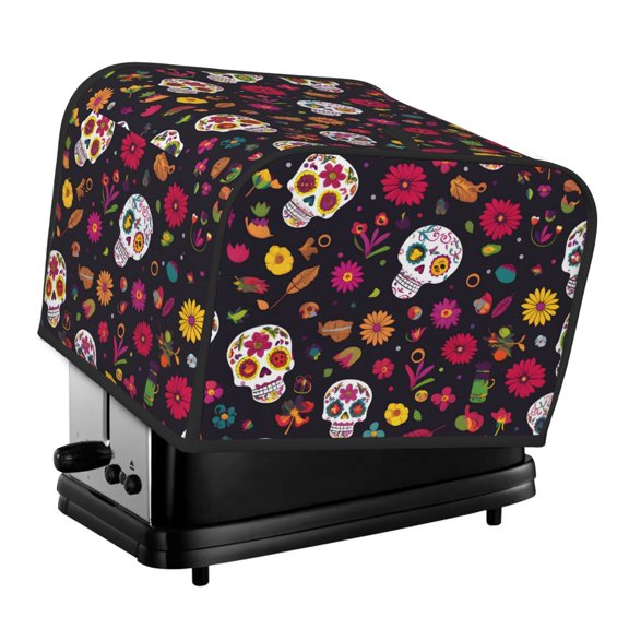 Kitchen Toaster Covers Universal 4 Slice Bread Toaster Cover Protection Stain Resistant Dustproof Bread Maker Covers Cute Cartoon Skull Pattern
