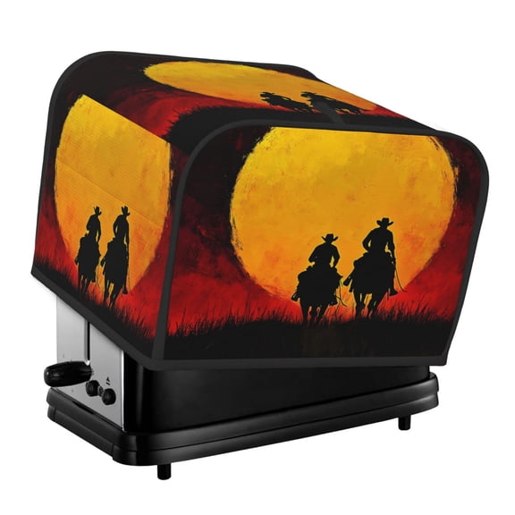 Kitchen Toaster Covers Universal 4 Slice Bread Toaster Cover Protection Stain Resistant Dustproof Bread Maker Covers Western Cowboy Riding Horse At Sunset