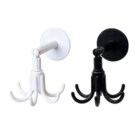 Hexagon Claw Rotating Hook Multifunctional Household Kitchen Toilet Hook Spoon Holder Key Storage Se Black&White plastic