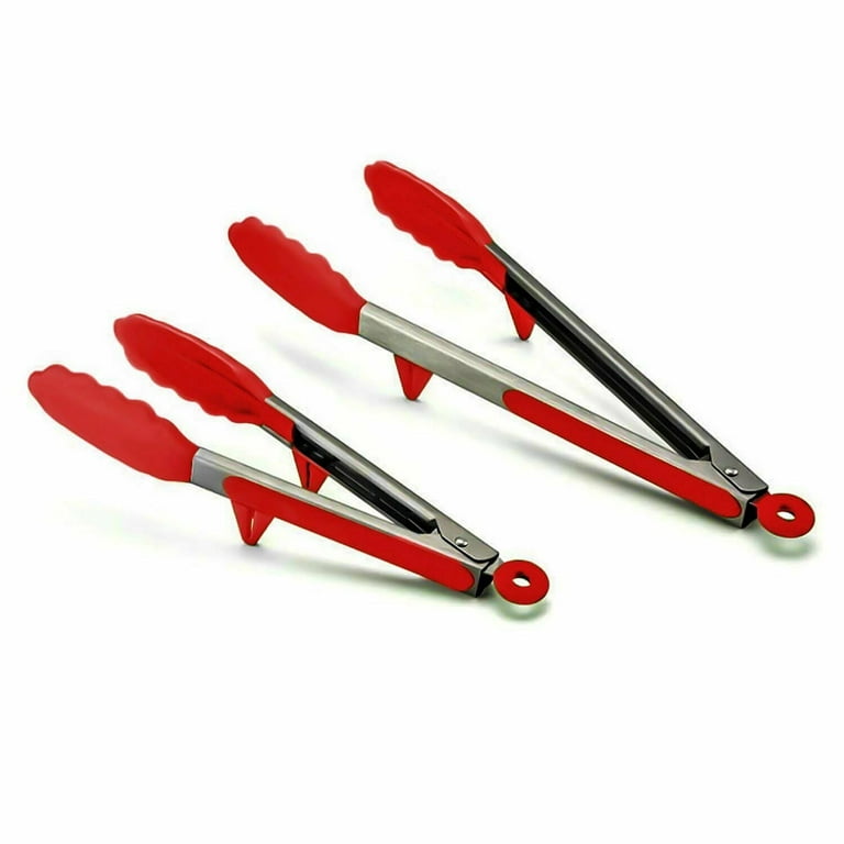 Kitchen Tong with Built-in Stand Food Tongs Set of 2, Red