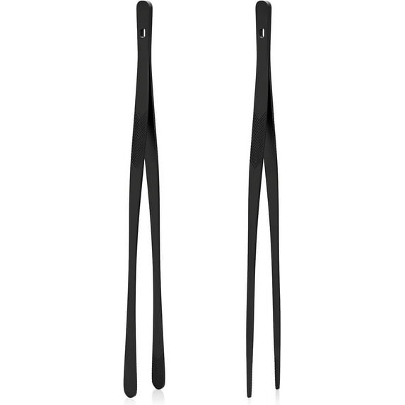 Tifanso Kitchen Tongs for Cooking - 2PCS 12" Stainless Steel Tweezers, Metal Fine Utensils with Precision Serrated Tips, Professional Chef Tweezers Serving, BBQ, Pasta, Salad