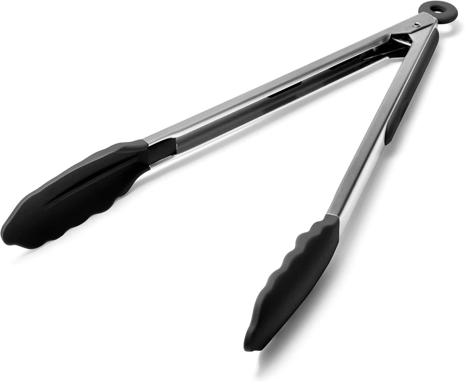 Kitchen Tongs for Cooking - 600°F Heat Resistant Food Tong with Non-Scratch Silicone Tips, Heavy Duty Stainless Steel Locking Tong for BBQ, Grilling Steak, Serving Salad, Pasta (12in, Black)