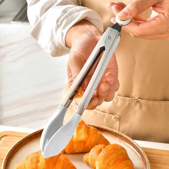 Kitchen Tongs Silicone Grip | Flat Tip | High Temperature Cooking Tool | Heavy Duty Grill & Steak Turner | Serving & Bread Clamp | 1pc | 25.3x6cm | Red Yellow White