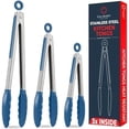 thumbnail image 1 of Kitchen Tongs with Silicone Tips Set of 3 Heat Resistant Tongs for Serving Food, 7-Inch, 9-Inch, 12-Inch Locking Silicone Tongs for Cooking, Salad Tong, Blue Kitchen Utensils, 1 of 7