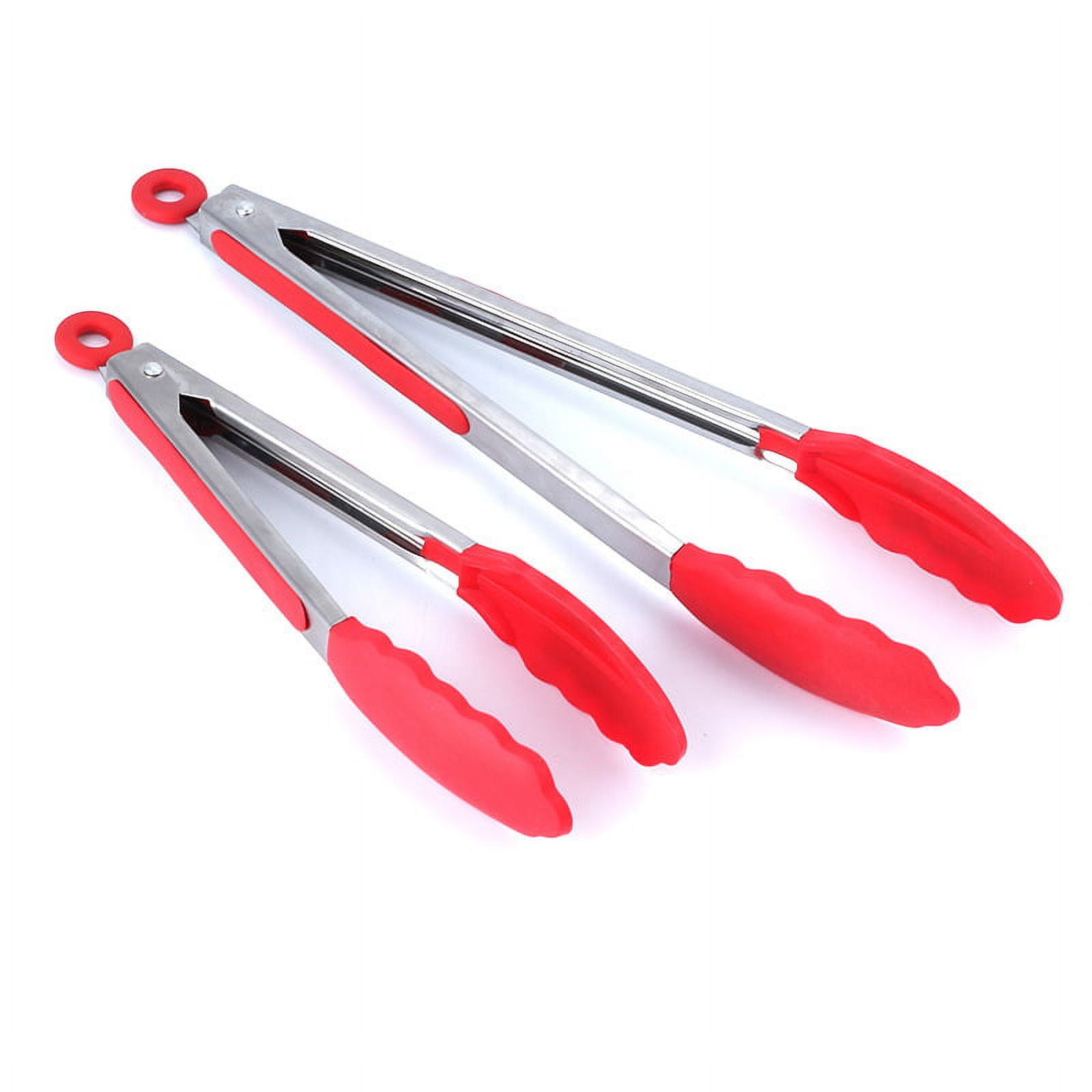 Uxcell Kitchen Tongs Silicone Tip Stainless Steel Lock Tongs Burgundy 9 