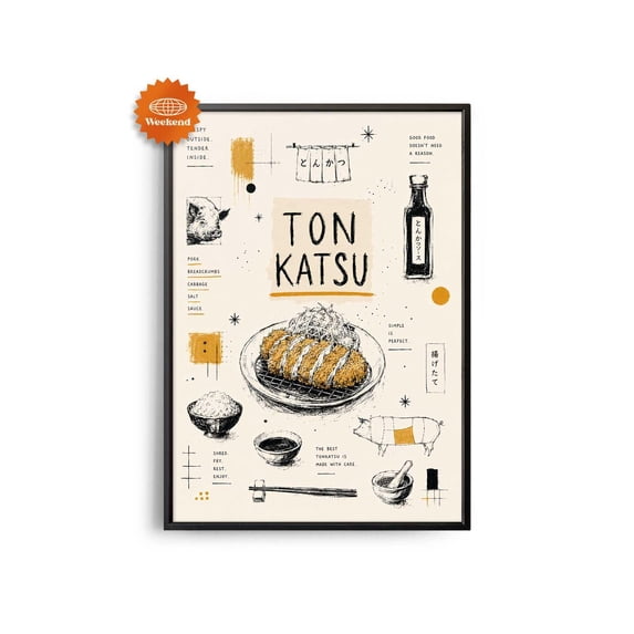Hand Draw Food Kitchen Tonkatsu Hand Drawn Food Recipe Lover Poster , Poster Print ...