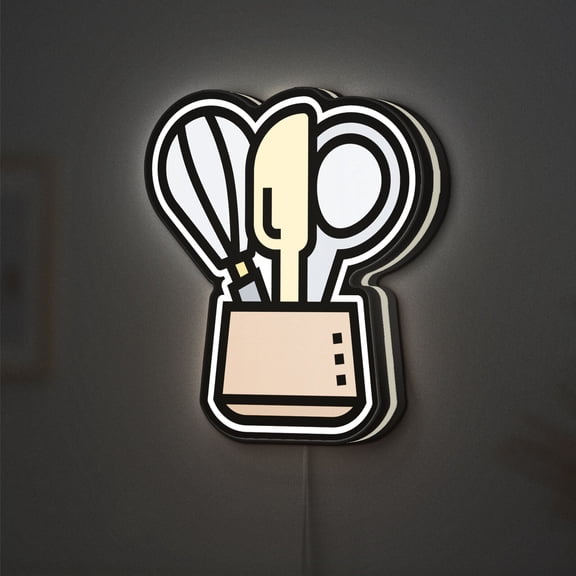 Kitchen Tool 3D Novelty Light Box, Cooking Utensils Wall Art, Spoon and Knife Decor for Foodies (Width 16 inch, 40cm)