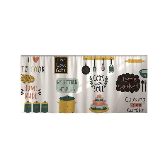 Kitchen Tool Pattern Dustproof Curtain, Adhesive Mounted Fabric Drape, Stick On Cover for Cabinet Interior and Cooking Area Decoration