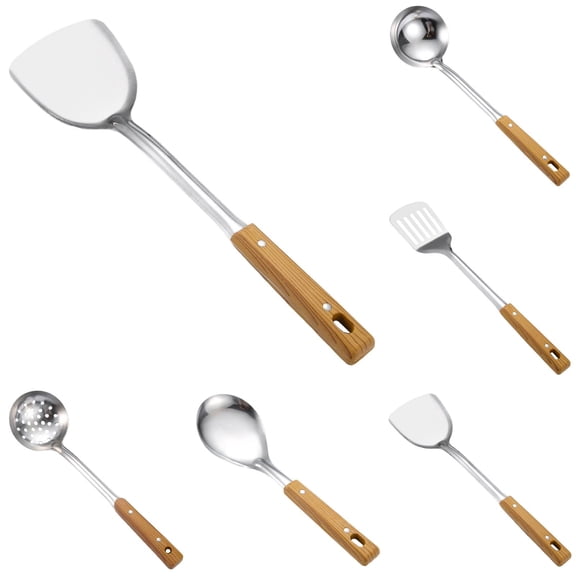 Kitchen Tools Set Featuring Spatulas Spoons Slotted And Other Sturdy Cooking Implements For Home And Restaurant Applications