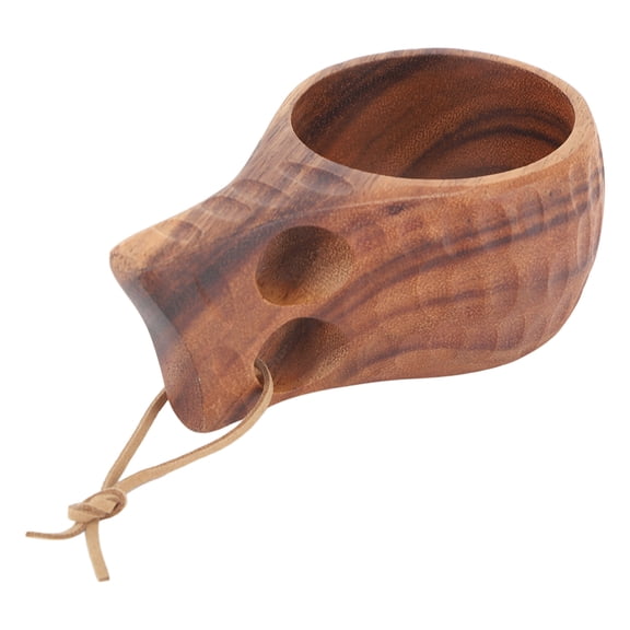Kitchen Tools Wood Camping Mug, Ergonomic Design Finely Polished 220ml Practical Heat Insulation Wooden Coffee Cup with Handle for Daily Use Double Hole Tortoise Shell
