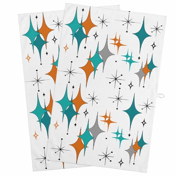 Kitchen Towel Boho Mid-Century Diamond Pattern Dish Cloths 2 Pack 18x28in,Super Absorbent Tea Hand Towels Bathroom Cleaning Cloth Modern Geometric Theme Soft Dishcloth for Drying Dishes