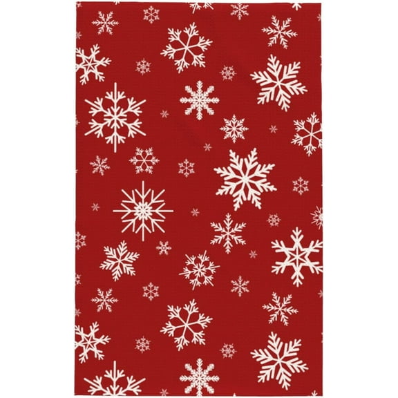 Kitchen Towel Christmas Red Snowflake Xmas Dish Cloth 16" x 26" Dish Towel for Drying Dishes Tea Towel Kitchen Decor with Hanging Loop Reusable Cleaning Cloth